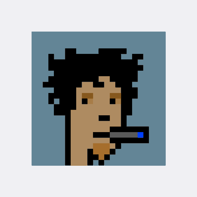 A pixelated portrait of a figure with wild black hair holding what appears to be a pen or marker, displayed against a blue background. The image serves as the artwork for CryptoPunk #1923, which was recently acquired by collector weitome.eth for Ξ30.67 ($54,667) on punks.auction.