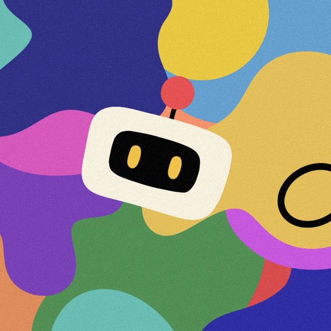 The image features a cartoon robot with a white head and black eyes, giving it a friendly appearance. The background of the image is a vibrant mix of colors, including shades of blue, green, purple, pink, orange, yellow, and red. The text in the image reads "I'm giving away 10 GDT @memehaus_eth To enter: Follow @Crypto_Yapp & Like + RT this post & Turn on both notification Ends in 12 hours, Good luck".