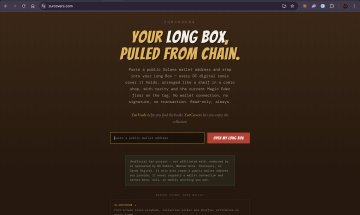 A dark-themed website screenshot with bold yellow text reading 'YOUR LONG BOX, PULLED FROM CHAIN,' alongside a red 'SHOP DEALS NOW' button.