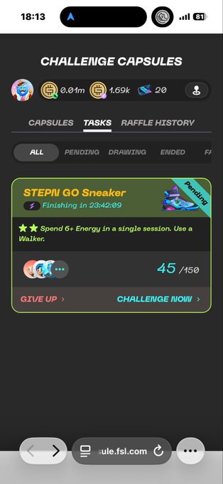 The image shows a phone screen with an app called "StepN Go Sneaker" displayed, along with some text about challenges and rewards. The main focus of the image is the app itself, which appears to be related to fitness or sports activities.