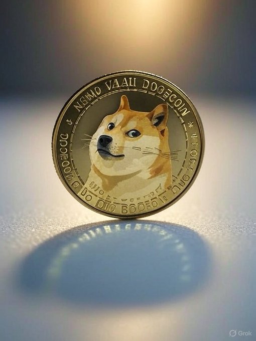 A close-up of a gold Dogecoin featuring the iconic Shiba Inu dog, with text reading "DOGECOIN" around the edge, symbolizing the author's optimistic belief in the cryptocurrency's potential comeback. The polished coin gleams dramatically against a softly blurred background, casting a subtle reflection that reinforces the hopeful tone of the post.