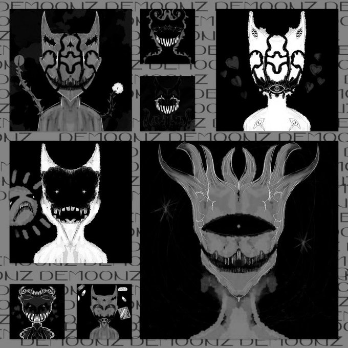 The image features a collection of nine different cartoon faces, each with unique designs and colors. The faces are arranged in a grid-like pattern, showcasing various styles and artistic interpretations. The caption below the image provides information about the post, including its title "@the_demoonz" and the number of spots it is giving away for a limited time.