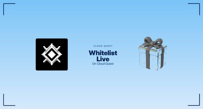 Promotional banner reading “Cloud Quest — Whitelist Live — On Cloud Quest,” alongside a pixel-art logo and a wrapped gift. It supports NULORA’s announcement that 60 whitelist spots are available for its Genesis NFT collection on the Monero ecosystem.