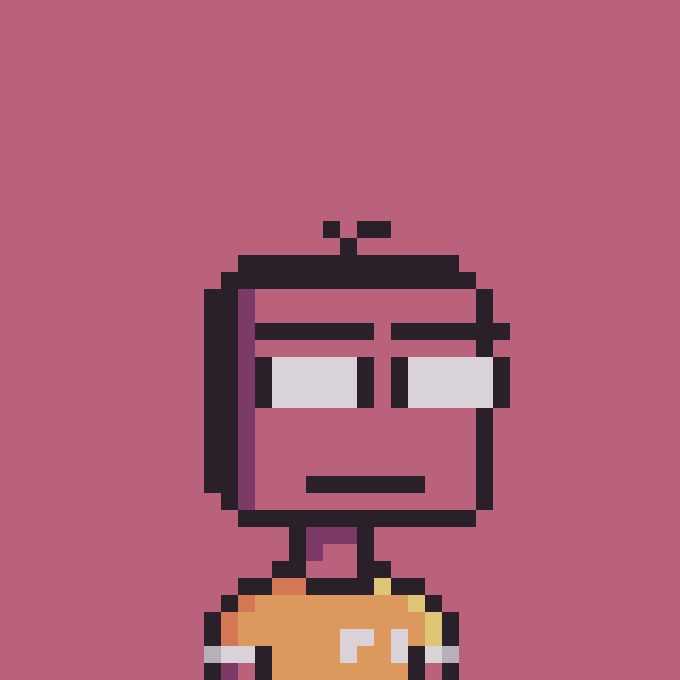 A pixel art character with a magenta background, wearing sunglasses and an orange shirt, representing a crypto avatar associated with the handle "@0xjeeters_" on its mission of creating pixels onchain.