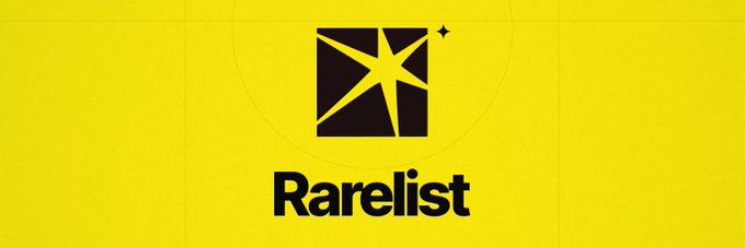A bright yellow graphic displaying the 'Rarelist' logo, which features a star design inside a square.
