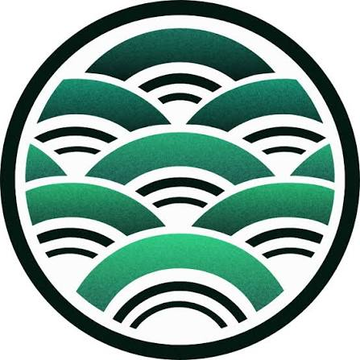 A circular emblem featuring stacked green and black semicircular wave patterns, resembling a stylized Japanese wave motif or signal waves, enclosed within a black ring. The flowing, layered arcs visually represent interconnected networks and ecosystem expansion, aligning with the announcement of Kinetiq's Elysium Layer 2 mainnet launch on Hyperliquid.