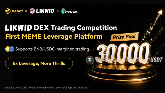 The image shows a banner advertising a contest with the title "Likwid DEX Trading Competition". The competition has a prize pool of 3,000,000 US Dollars (USD) or 300,000 tokens (tokens). Participants are required to trade in order to enter the contest and take part. The prizes include two iPhones worth 13,000 each and an iPhone 17 worth 17,000. The image also contains text indicating that this contest is open for entry on June 8th at 8:00 PM Eastern Time (EAST) or 12:00 AM Central Time (CST).