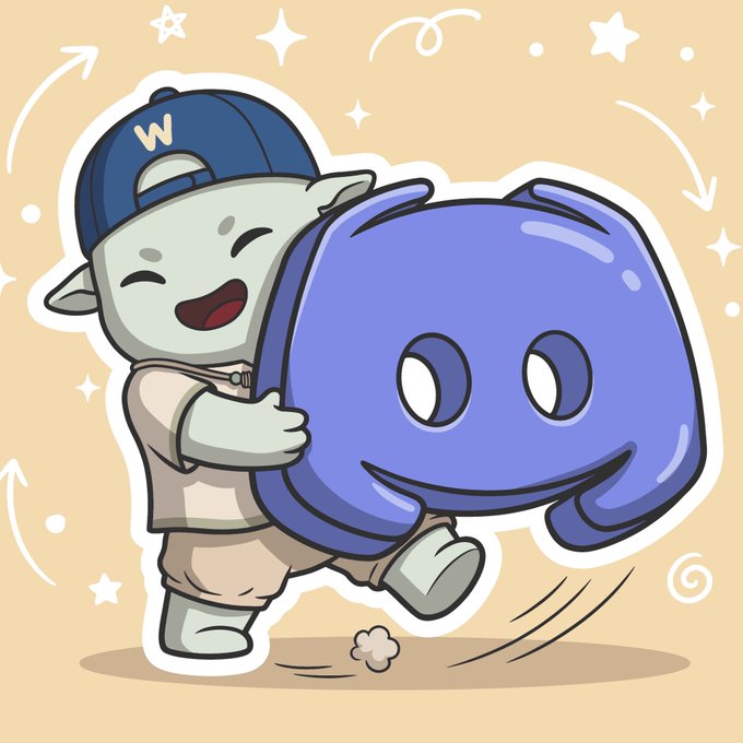 A cheerful cartoon character wearing a blue cap with a "W" logo happily hugs a large, smiling blue creature against a starry beige background. The image's playful, joyful vibe and the "W" branding align with the post's announcement of the "WARDLINGS UPDATE," suggesting the artwork represents the project's fun mascot welcoming members to its community and Discord.