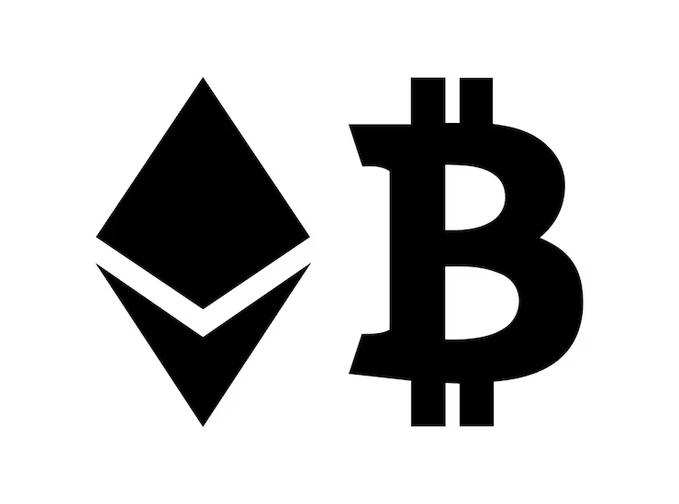 The image displays the Bitcoin (₿) and Ethereum (Ξ) logos side by side, representing the two cryptocurrencies that led spot ETF net inflows with $160.04M and $121.02M respectively on Sept. 14, as noted in the accompanying post about institutional demand across major crypto assets.