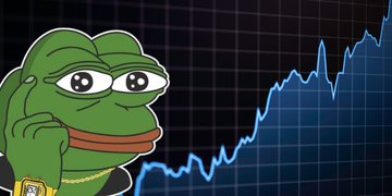 In the image, there is a cartoon frog wearing glasses and a gold chain. The frog has its hand resting on top of its head while looking down at something below it. Above the frog's head is a line graph depicting a downward trend. There is also a caption underneath that reads "$PEPE Will Make A STRONG Recovery," which may relate to the frog, suggesting it will be beneficial for the recovery of the market depicted in the graph.