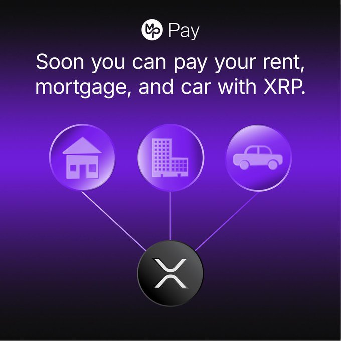 This "Up Pay" graphic shows that soon you'll be able to pay for rent, mortgages, and cars with XRP. This visual directly supports the post's message about using XRP for everyday expenses.