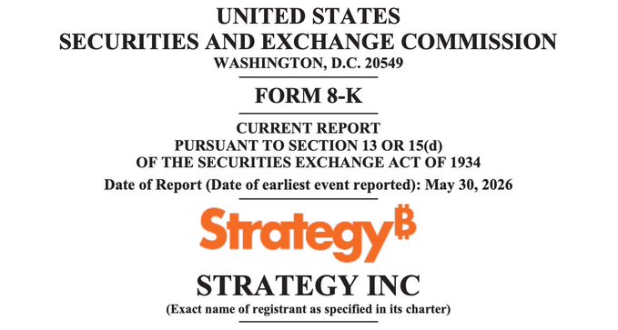 The image features a white sign with black text that reads "United States Securities and Exchange Commission Form 8-K Current Report Pursuant to Section 13 of 15 (of the Securities Exchange Act of 1934) Date of earliest event reported: May 30, 2016". The sign also includes an orange logo for Strategy International Inc.