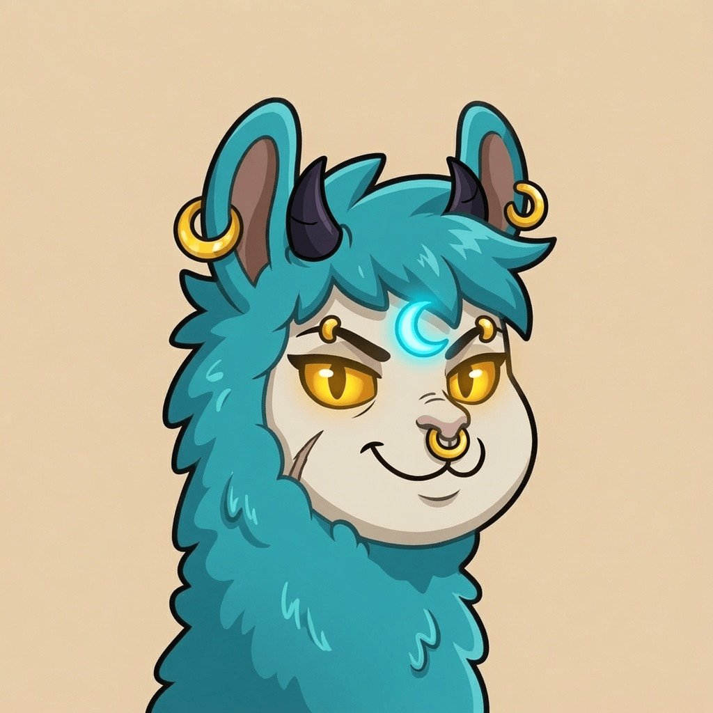 The image features a cartoon illustration of a blue llama with horns, wearing a nose ring, and has a yellow eye. The background appears to be a light brown color. There is text that reads "wallets logged going live on @prlnet mint opens in a few days. get your wallets ready." This suggests that the image might be related to a social media post or an advertisement for a new app, as it seems to be promoting the use of llamas and their horns for wallet storage purposes. The text also mentions that the llama's eye is blue, which could potentially be a reference to the color of the llama's eye or simply a coincidence in the image design.