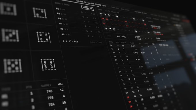 A dark-themed sports betting interface displays betting data with visible text including "ALL CHRIS", "SUPPLY", "YOU", and matchup details showing teams like "TOR" and "OAK" with score spreads and decimal odds (e.g., 3.225, 5.225), demonstrating the sleek "Hold" terminal application being shared as a demo at hold.jack.art.