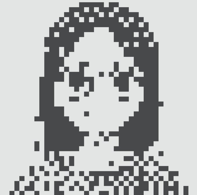 A pixelated black-and-white portrait depicts a hooded figure with obscured facial features, conveying an anonymous, ghost-like aesthetic typical of the NFT art style associated with @normiesART collections. The post suggests the user is celebrating another purchase of artwork from this creator at a low Ethereum price point.