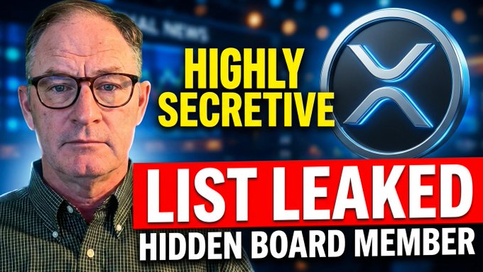 The image features a man wearing glasses, with his face partially visible behind him. He appears to be looking at something off screen or in the distance. The background of the image has a blue color scheme, which contrasts with the white text that reads "Highly Secret List Leaked Hidden Board Member". This suggests that there is some sort of leaked information about a list related to Ripple and XRP, but it's unclear what exactly was leaked.