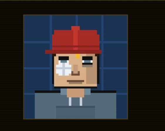 A pixel art avatar of a character wearing a red cap and a white cross-shaped eyepatch over one eye, set against a dark blue tiled background. The image accompanies the user's post about switching their profile picture (PFP) to a ZADDR-themed avatar once their whitelist is approved.