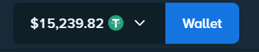 A digital wallet display shows a balance of $15,239.82 in USDT (Tether), next to a blue "Wallet" button. The image aligns with the post's mention of "$15,000 raw on @Stake," visually showcasing the gambling balance being referenced.