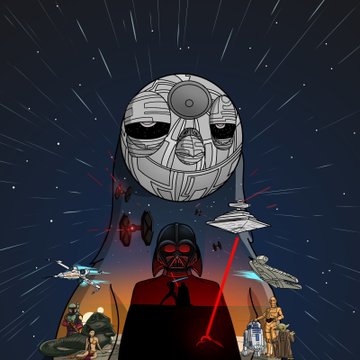 The image features a poster with a large white ball at its center surrounded by various Star Wars characters such as Darth Vader, Princess Leia, and Luke Skywalker. The poster also includes other Star Wars elements like spaceships and planets. The caption reads "Love $algo, @starwars, and l NFTs, and when they all come together, I'm a VERY happy camper". This suggests that the poster is promoting a Star Wars-themed event or merchandise related to the Star Wars franchise.

The poster's design includes a mix of characters from different movies and planets, creating an immersive and visually appealing experience for fans of the Star Wars universe. The use of vibrant colors and detailed drawings adds depth and realism to the scene, making it an engaging visual representation of the beloved series.