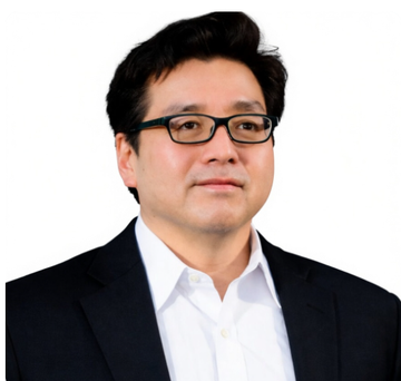 A headshot of an Asian man wearing black-rimmed glasses, a white collared shirt, and a dark suit jacket against a white background.