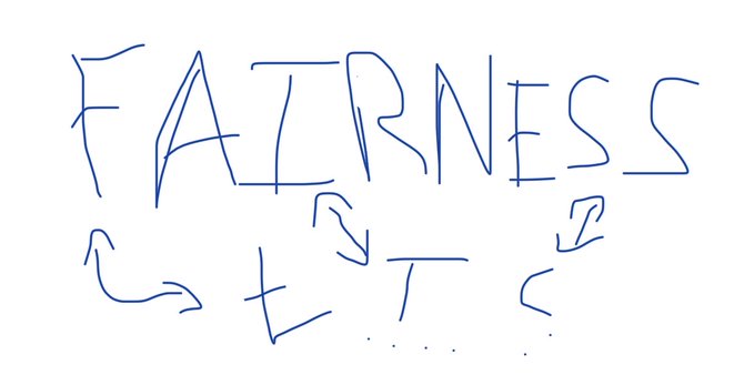 The image features a white sign with blue text that reads "FAIRness". This phrase appears to be written by hand, possibly using a pen or marker. The sign is placed against a gray background, which contrasts nicely with the blue color of the text. The word "FAIRNESS" is capitalized and stands out from the rest of the image.