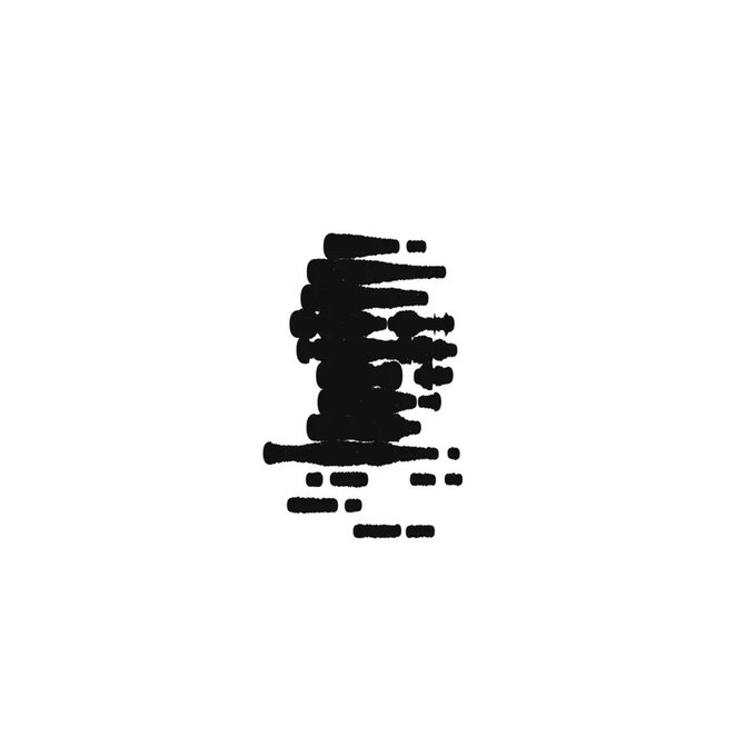 A black and white abstract digital image showing horizontal stacked bars or a distorted barcode-like pattern on a white background.