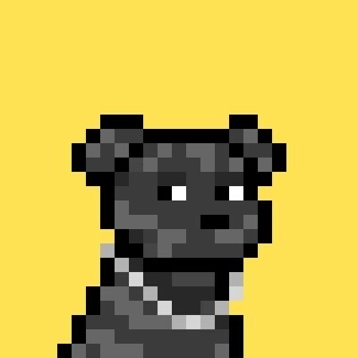 A pixel art portrait of a black dog with a studded collar is set against a solid yellow background, evoking the spirit of early 2010s crypto collectibles like CryptoPunks. This blocky, retro aesthetic visually reinforces the post's theme of permanence and authenticity in "Inscribed Forever On-Chain."