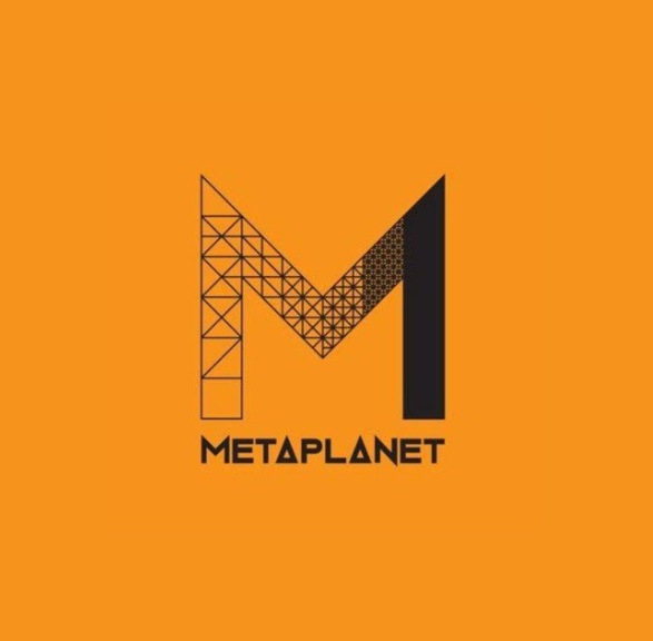 The image displays the Metaplanet logo—an orange background featuring a stylized black "M" with a geometric wireframe pattern inside, above the wordmark "Metaplanet." This branding relates directly to the post, which announces Metaplanet's new Coincheck shareholder rewards program offering ¥20 million in Bitcoin prizes to 1,550 lottery winners.