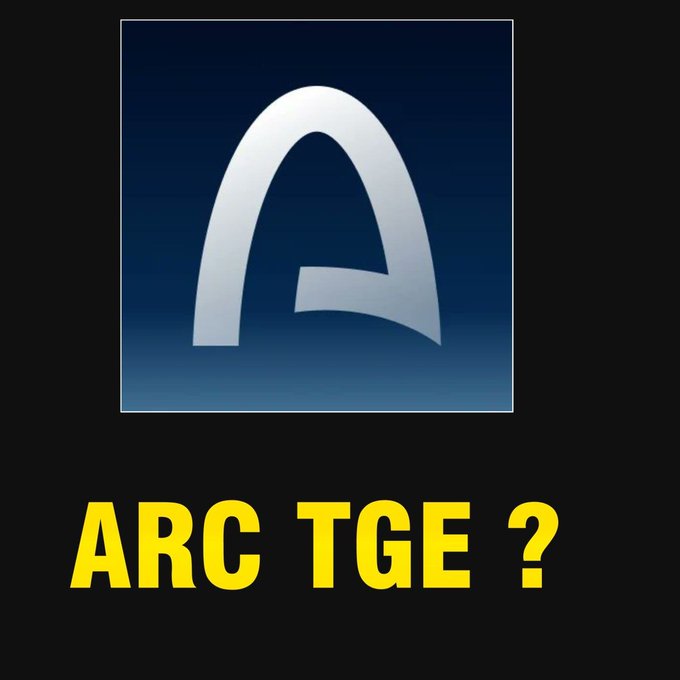A stylized, curved letter 'A' logo on a blue square background above the yellow text 'ARC TGE ?' on a black background.