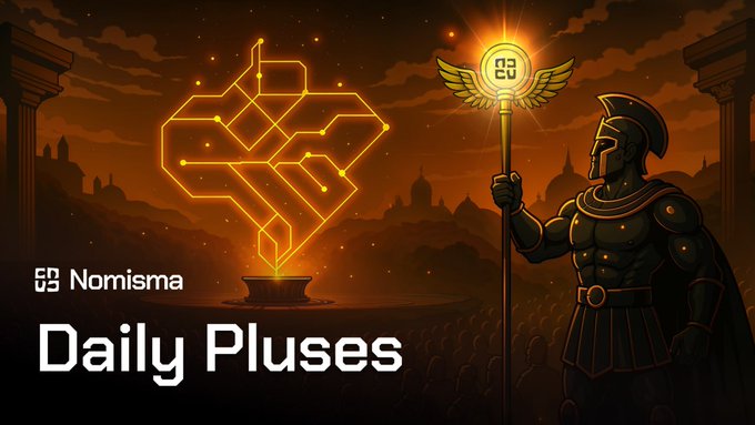The image features an advertisement for a gaming company named Nomisma, which is known for creating innovative digital games. They are promoting their latest game, Daily Puses, with a striking illustration of a man holding a golden orb or shield while standing amidst an abstract scene. The text in the image highlights the key points about the game and its features, such as trading powered by blockchain technology and the potential to generate actionable insights through smart contract analysis. Additionally, there are mentions of practical AI experiences and exploring new ways to utilize blockchain data for improved user experiences.