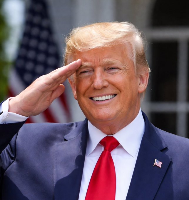 Donald Trump salutes in front of the U.S. flag, with the accompanying post noting Fox News reports he may add Bitcoin to U.S. reserves.