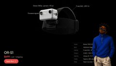 A product page for the OR-S1 VR headset, originally $1,499.00, now $599, showing a person wearing the device.