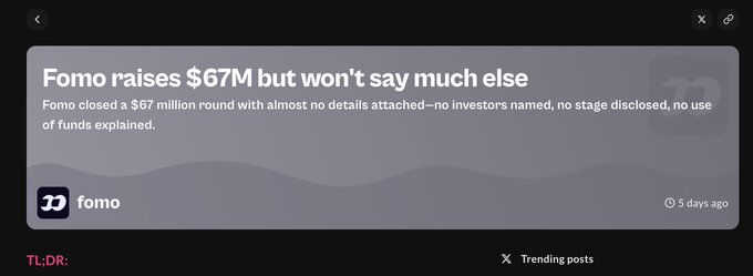 The image features a screenshot of a message posted on social media or a trading platform, where someone shares information about a closed investment round, indicating that it may not be a good time for investors to participate. The text includes the use of the hashtag #fomo and the hashtag #t-lrd in various sentences.