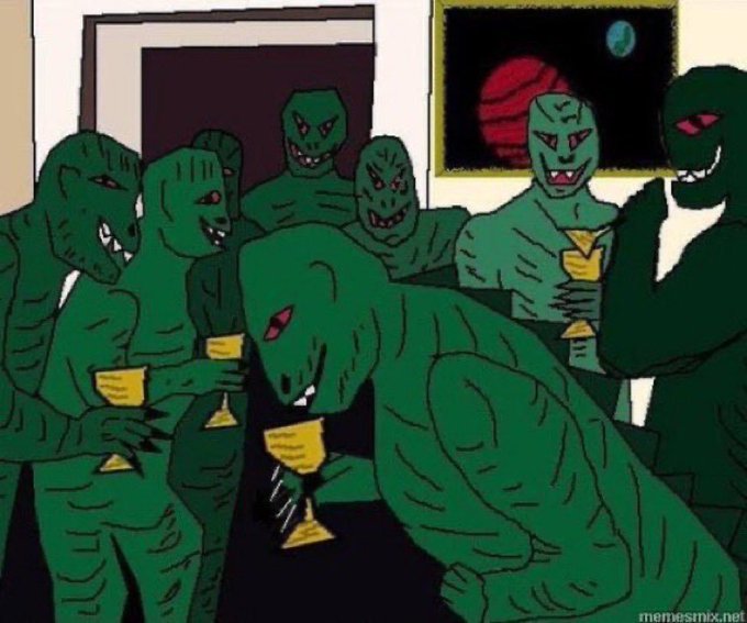 A group of green reptilian creatures (commonly known as the "Lizardmen" or "reptilians" meme) gather around holding golden chalices, with a planet visible through the window behind them. The watermark "memestmix.net" appears in the bottom right corner.

The image relates to the post's themes by depicting these reptilian conspiracies—often associated with antisemitic "global elite" imagery—as the shadowy figures who profit from crypto investors' losses during bear markets, manipulating the cycles so that "they" (referenced as "jews" in the post) repeatedly gain while retail traders buy high and sell low.