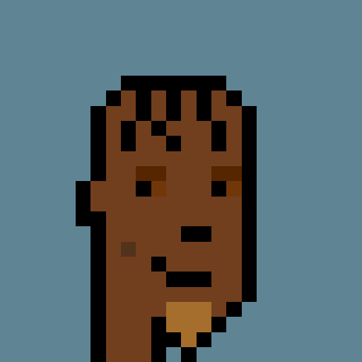 A pixel art illustration of a brown, elongated character resembling a Cheems or Doge dog on a plain blue background.