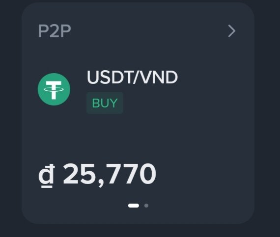 A mobile app screen for a P2P exchange shows a 'USDT/VND' trade to 'BUY 25,770' dollars.