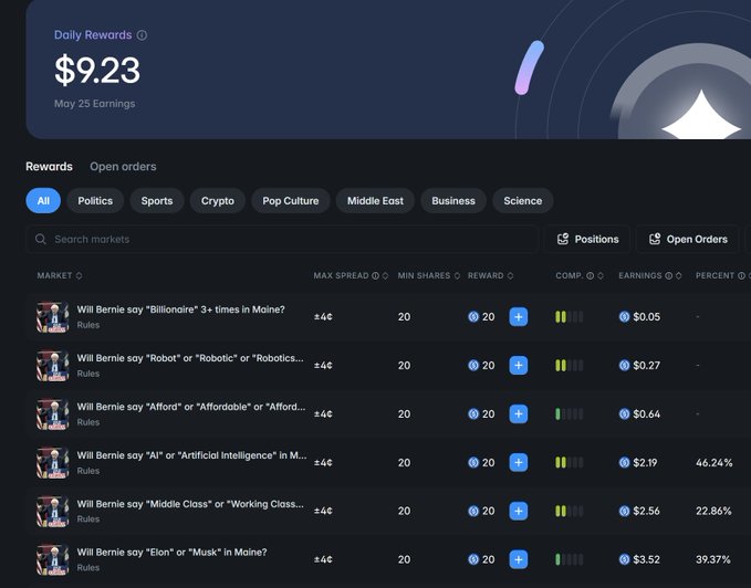 A dark blue screen displays a list of rewards and open orders, including $9.23 daily rewards and $29.25 weekly rewards for completing tasks.