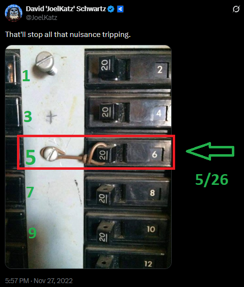 ids of switches on a switchboard, including 5 and 26, are marked with red arrows against black background.