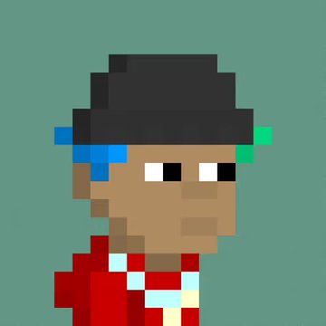 A pixel art character with blue and green hair wearing a red jacket and black hat is depicted against a teal background, representing an NFT from the user's re:generates collection curated through Clutch Markets' Anvil Protocol.