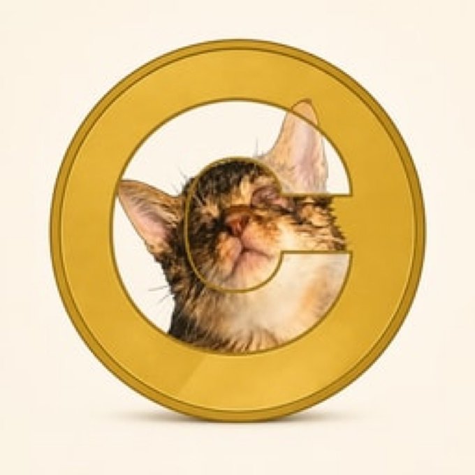 A golden coin-like logo featuring a cutout of the letter 'C', within which a tabby cat's face is visible looking directly at the viewer.