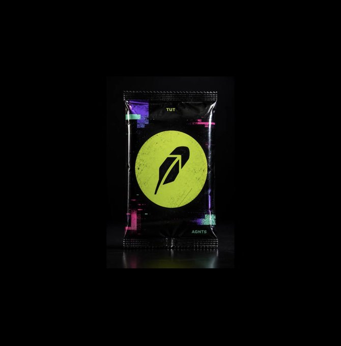 A black package with glitch-style graphics displays the text 'TUT' and 'AGNTS' around a neon yellow circular logo with a pen nib design.