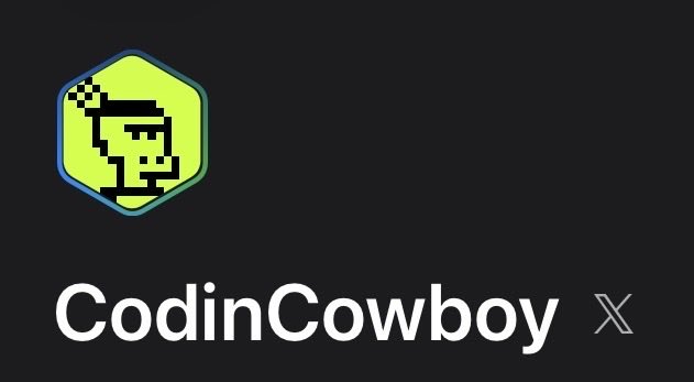 A logo featuring a green pixelated character wearing a checkered cap with the text 'CodinCowboy' and an X symbol.