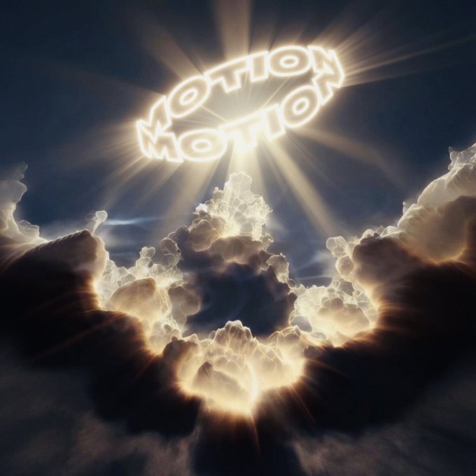 A dramatic sky scene shows glowing golden clouds illuminated by sun rays beneath the stylized text "MOTION MOTION."
