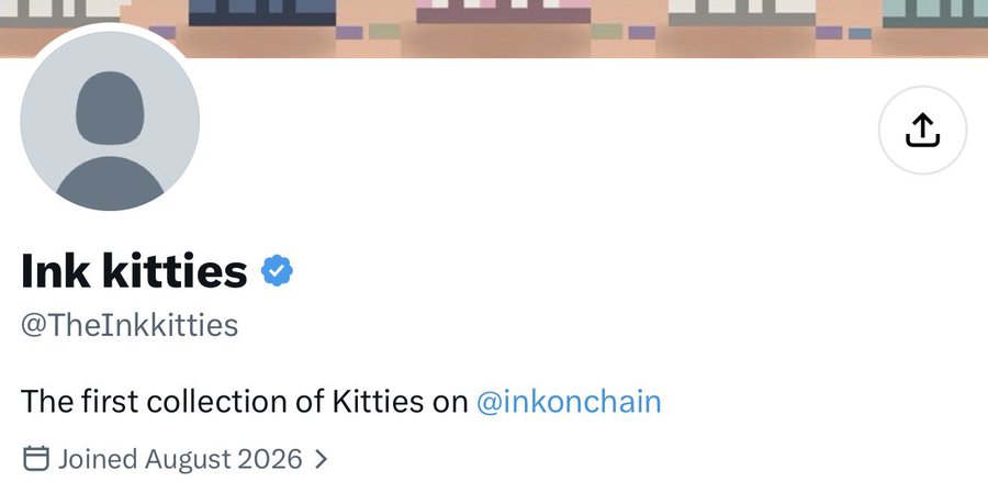 A Twitter/X profile page for "Ink kitties" (@TheInkkitties), a verified account describing itself as "The first collection of Kitties on @inkonchain," which joined in August 2026 and is featured in the post as one of the early raw NFT projects on Ink Chain.