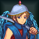 A pixel-art character wearing a military helmet and carrying a sword appears in the image, likely serving as promotional artwork for the "Fabled Chronicles" NFT mint on OpenSea at 21:45 UTC, blending meme culture with cross-play gaming aesthetics.