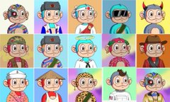 A grid of 15 stretched, distorted cartoon character faces arranged in three rows, likely representing contestants or options being humorously evaluated, with no visible text or numbers. The accompanying caption "how to select winners?" suggests the image satirizes the chaotic or random process of choosing winners.