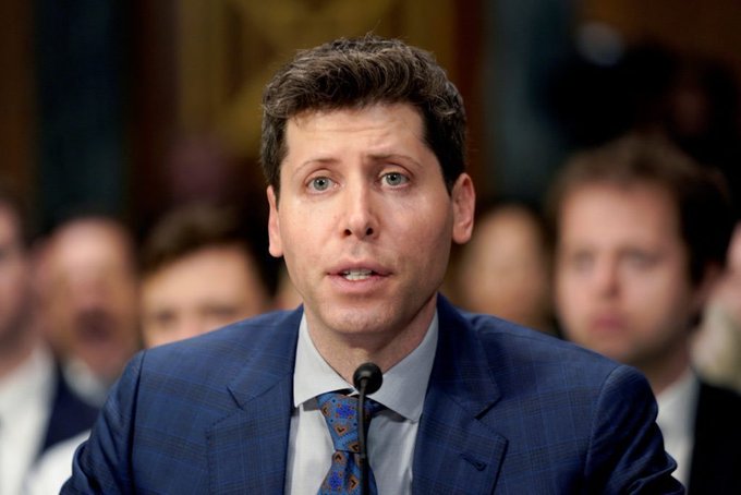 The image shows Sam Altman, CEO of OpenAI, testifying in a formal setting, likely a government hearing. The caption relates to the post's theme about government control over AI access, highlighting how the need for decentralized, permissionless alternatives like Bittensor ($TAO) becomes critical when centralized AI leaders face regulatory scrutiny.