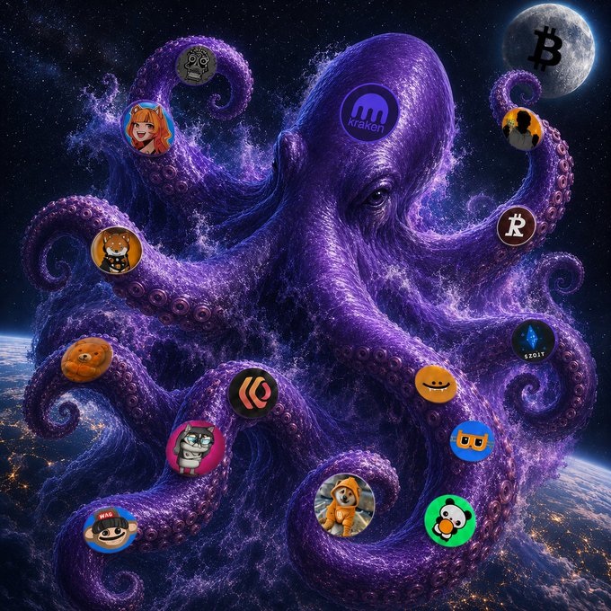 The image features a purple octopus with eight tentacles, each adorned with various logos and icons representing different cryptocurrencies such as Bitcoin, Ripple, and Ethereum. These logos are scattered across the octopus's body, creating a vibrant display of digital currency symbols against its purple skin. The text "Rune June forever" is also present in the image, which could be interpreted as a reference to the cryptocurrency Ripple or a connection between the octopus and the digital currency world.

The post includes an image of the octopus with various logos on it, along with some text that reads "Rune June forever". The overall theme of the image is related to the concept of digital currencies and their representation through the use of the octopus as a visual metaphor.