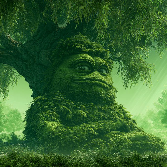 A fantasy illustration of a massive tree-like creature covered in lush green leaves and moss, featuring a human-like face with deep-set eyes embedded in its trunk.