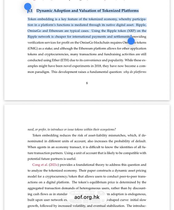 The image shows two pages of text, with one page being referred to as "Dynamic Adoption and Valuation of tokensized platforms" and the other page titled "Ripple token ffs aof.org.hk/docs/default-s". The text on both pages is in black, making it easy to read and understand.